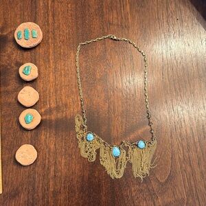 Turquoise necklace and button covers